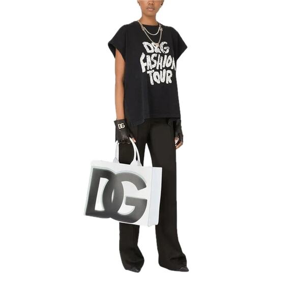 NWT Dolce & Gabbana Black D&G Fashion Tour step-hem T-Shirt IT 40 S - Picture 9 of 9